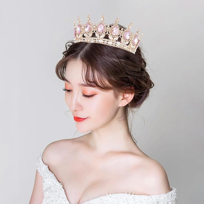 YOUlDIANZI Queen Crown Rhinestone Wedding Crowns and Tiaras for Women Costume Party Hair Accessories Princess Birthday Crown Crystal BridalCrown(Rose Gold Pink Crown)