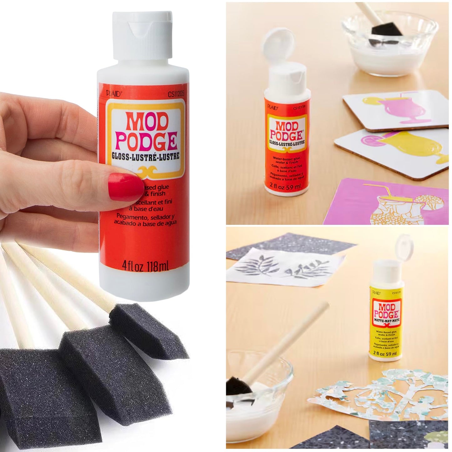 Mod Podge Decoupage Starter Kit, Gloss and Matte Medium with 3 Pixiss Foam Brushes, Waterproof for Puzzles, Wood and More