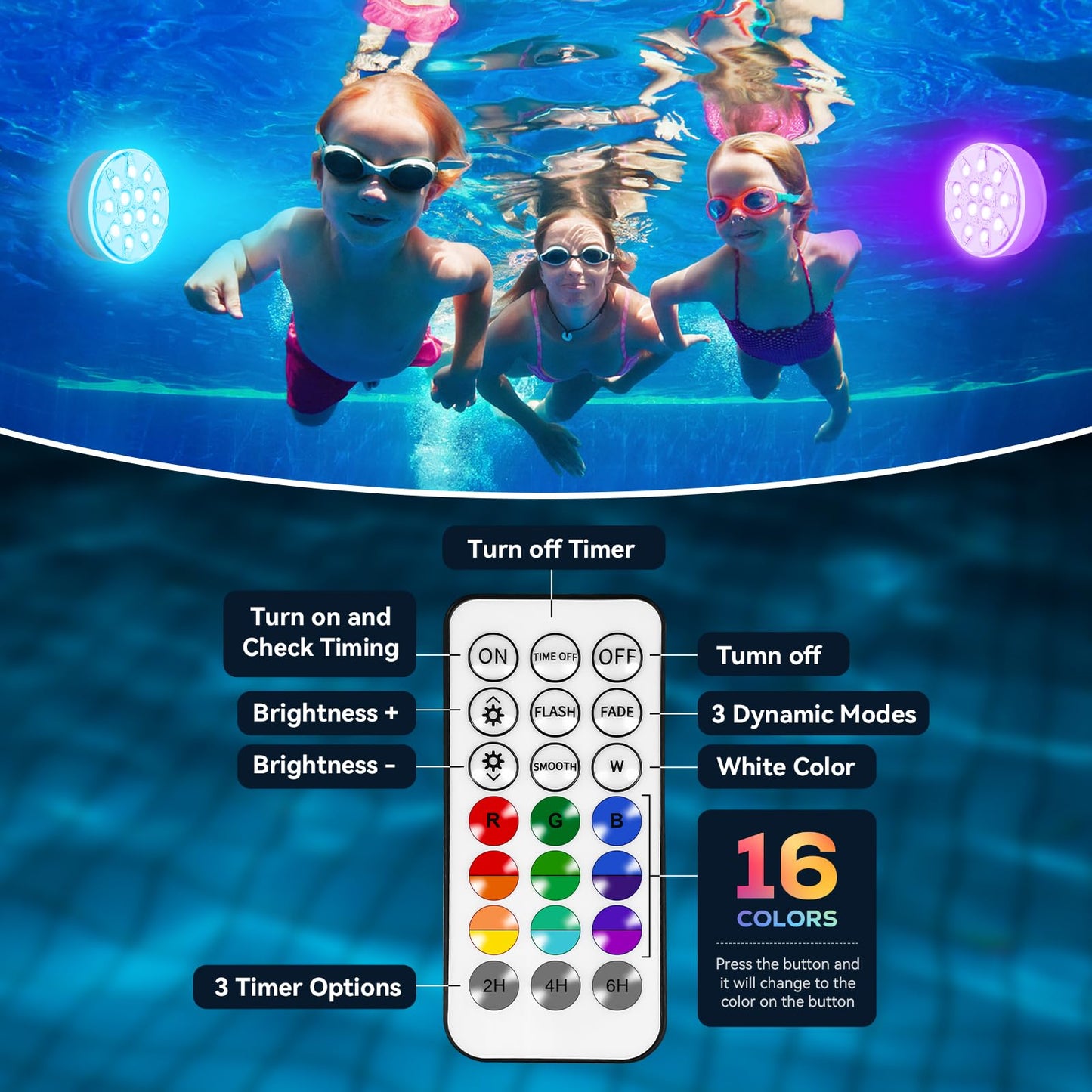 VICHTOP Pool Lights - 2 Pack, Rechargeable Submersible LED Pool Lights with Remote, IP68 Waterproof Underwater Pool Decor Light for Inground Pools, Above Ground Pools, Parties, Hot Tubs, Vase Bases