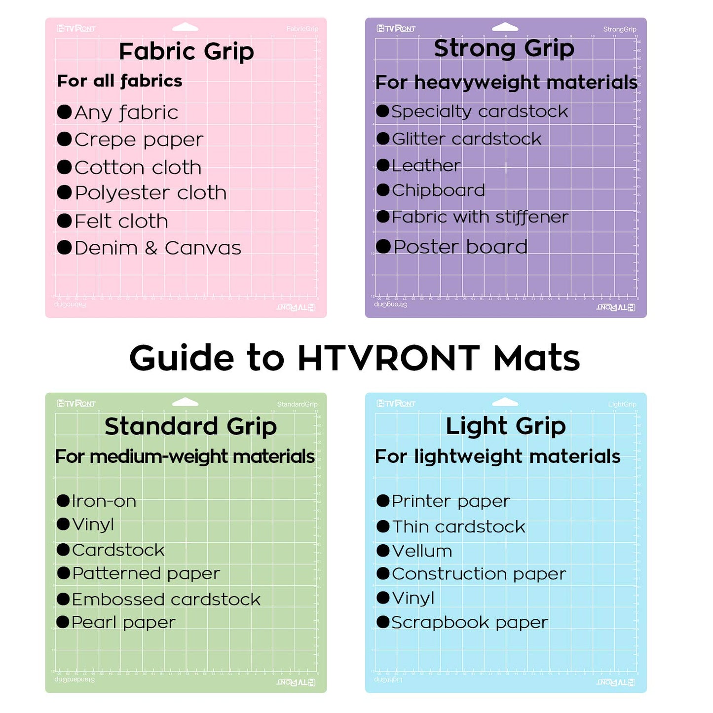 HTVRONT Cutting Mat, 6 Pcs Cutting Mat 12x12(Standard, Light, Strong, FabricGrip) Compatible with Cricut Maker 3/Maker 4/Maker/Explore 3/4/Air 2/One, Variety Adhesive Sticky Cutting Mats Accessories