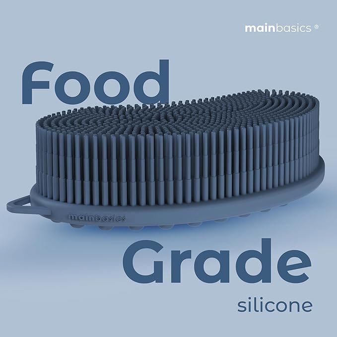 MainBasics Silicone Body Scrubber Dual-Sided Shower Loofah and Massaging Nodes (Dark Blue, Massage)