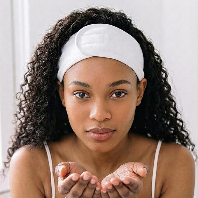 Spa Headband Velcro 3-Pack - Adjustable Terry Cloth Spa Headbands for Women, Facial Headband for Washing Face, Skincare, Makeup & Shower (Gray, White, Black)