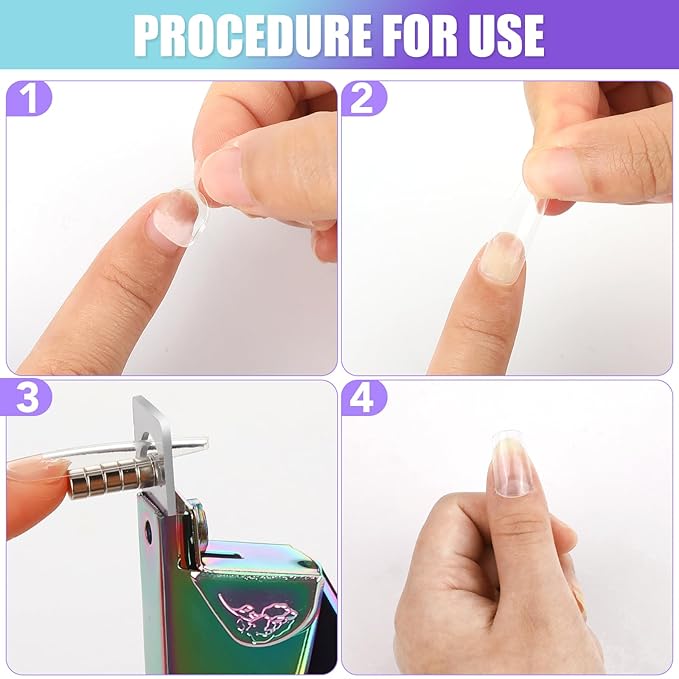 False Nail Clippers with Magnets Stainless Steel Nail Cutter for Acrylic Nail Nail Clippers with 15Pcs Small Magnets for Home Salon Nail Art (Rainbow)
