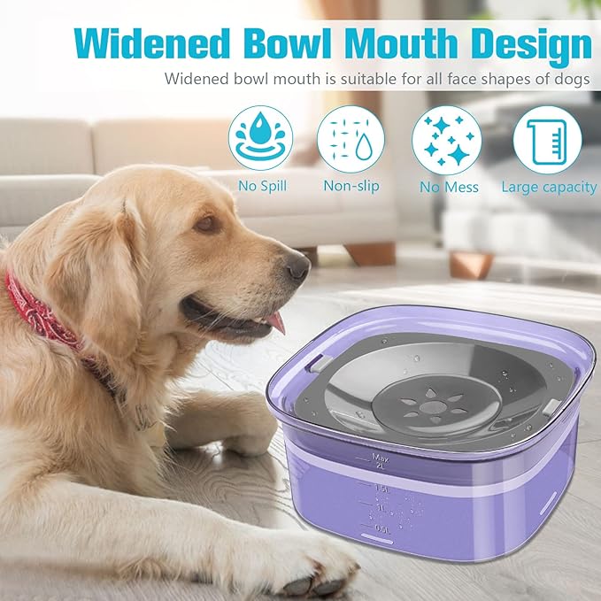 UPSKY 70oz Dog Water Bowl 2L No Spill Dog Bowls Large Capacity Spill Proof Slow Water Feeder, No Splash Dog Bowl Pet Water Dispenser Vehicle Carried Travel Slow Drinking Bowls for Messy Drinkers, Cats