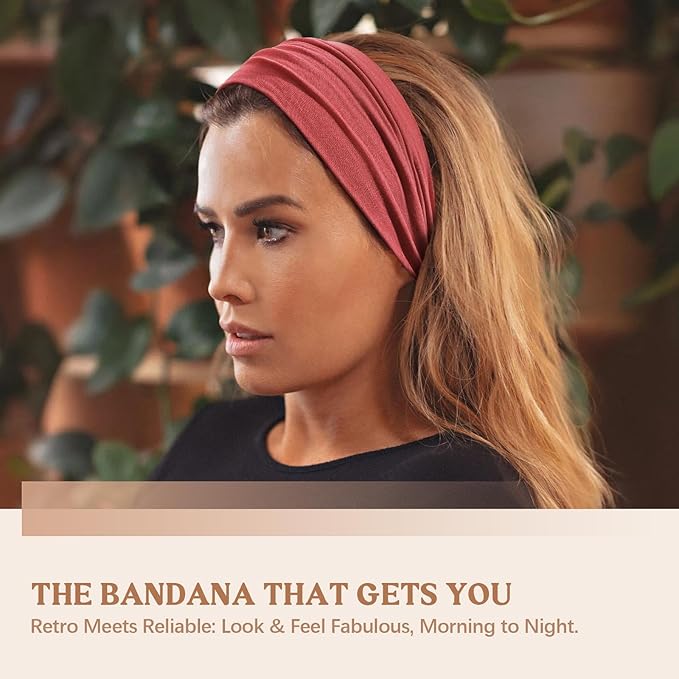 Awumbuk Wide Headbands for Women Knotted No Slip Head Bands Soft Turban Headband Hair Accessories Boho African Solid Color Head Wraps for Women Yoga Workout Pack of 6