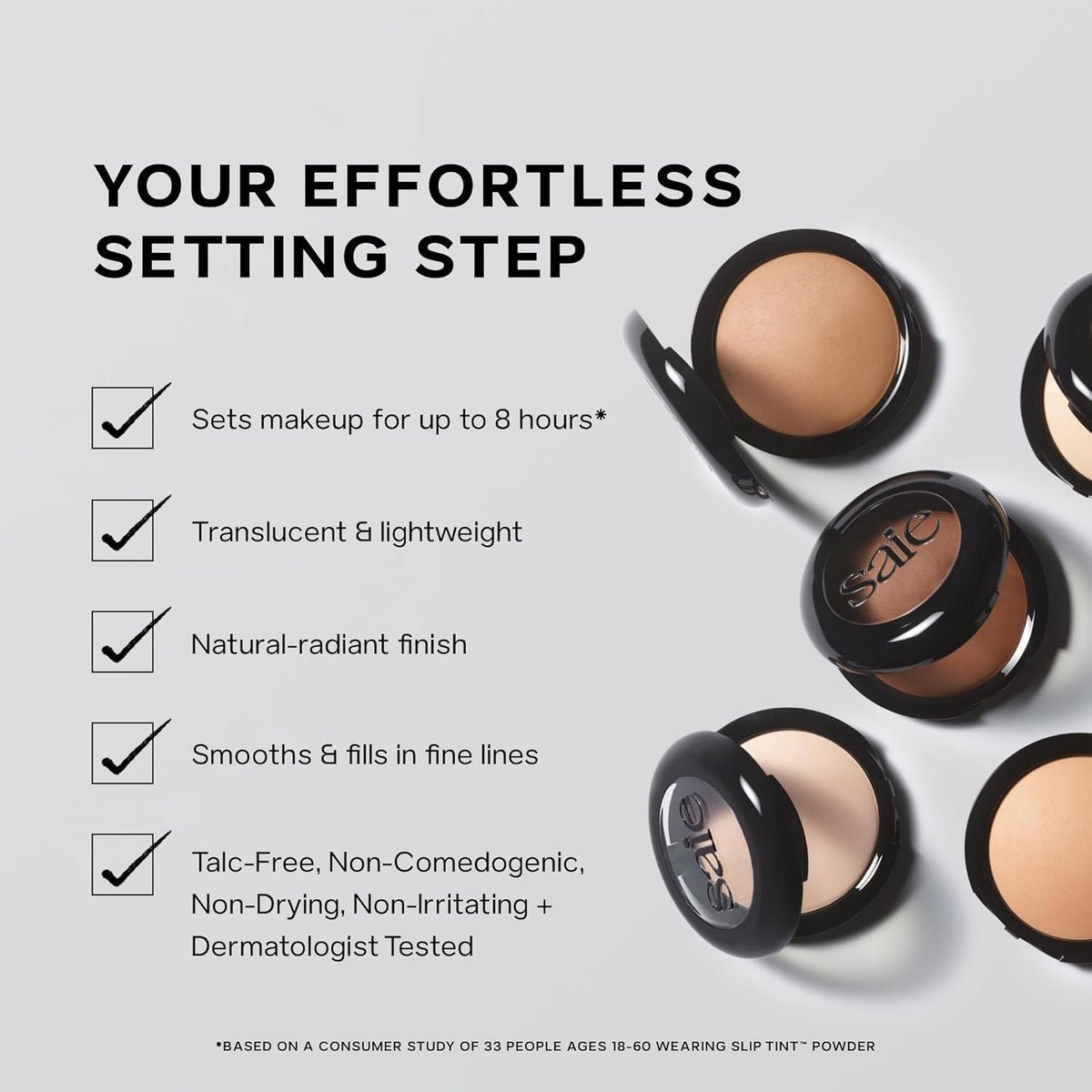 Saie Slip Tint Baked Setting Powder - Translucent Powder for Face Makeup with a Natural-Radiant Finish - Blurs, Brightens & Smooths Complexion - Translucent 4 - Tan to Deep (0.24 oz)