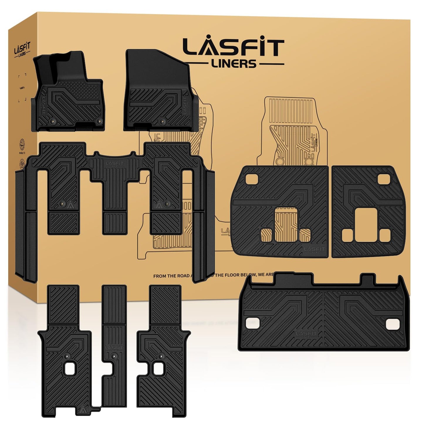 LASFIT Floor Mats & Backrest Mats & Cargo Mat for Kia Carnival 2026 2025 2024 2023 2022 (Only Fit Gas & 8 Seats), All Weather TPE Custom Fit Floor Liners Full Set Car Mats Trunk Mat Accessoires, Black