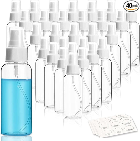 40 Pack Small Spray Bottle, 2.7oz/80ml Travel Spray Bottle, Empty Fine Mist Spray Bottles, Refillable Mini Spray Bottles with Labels