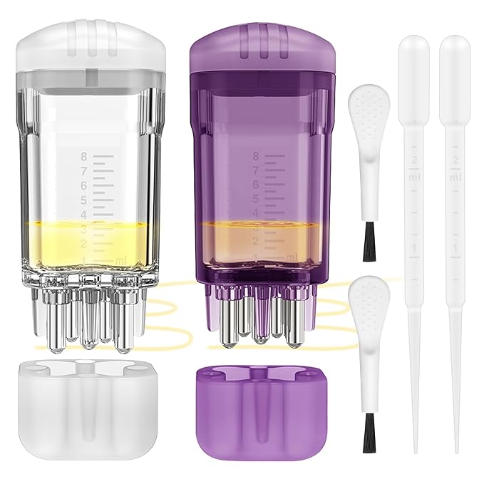 2 PCS Minoxidil Applicators with Cleaning Brush and Dropper, Anglecai Scalp Applicator Comb for Hair Oil Applicator Brush, Minoxidil Brushes for Scalp Applicator Comb for Hair Growth (White+Purple)