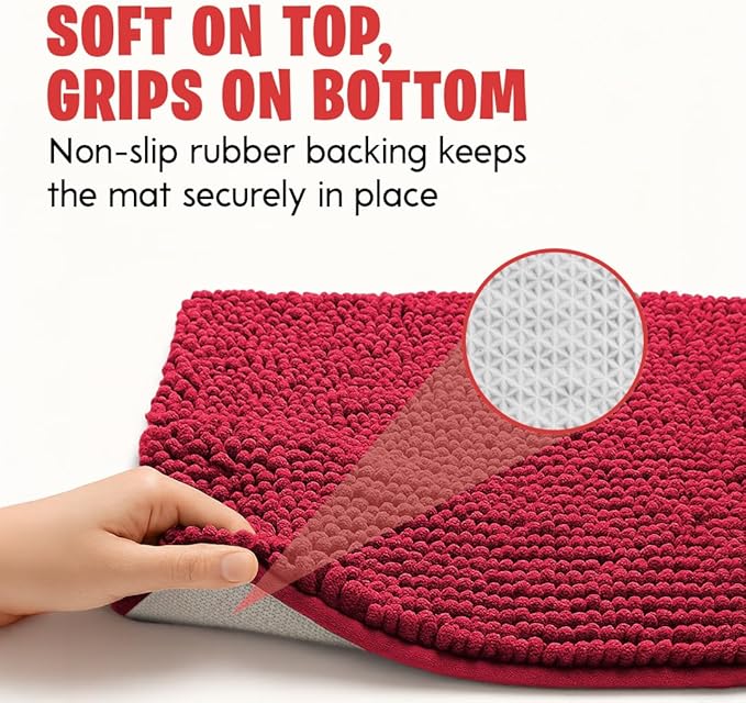 MudGuard Mat™ Dog Door Mat for Muddy Paws, Super Absorbent Microfiber, Non-Slip Indoor Mat, Quick Dry Chenille Mud Mat for Dogs & Entryway, Washable, Red 16" x 24"