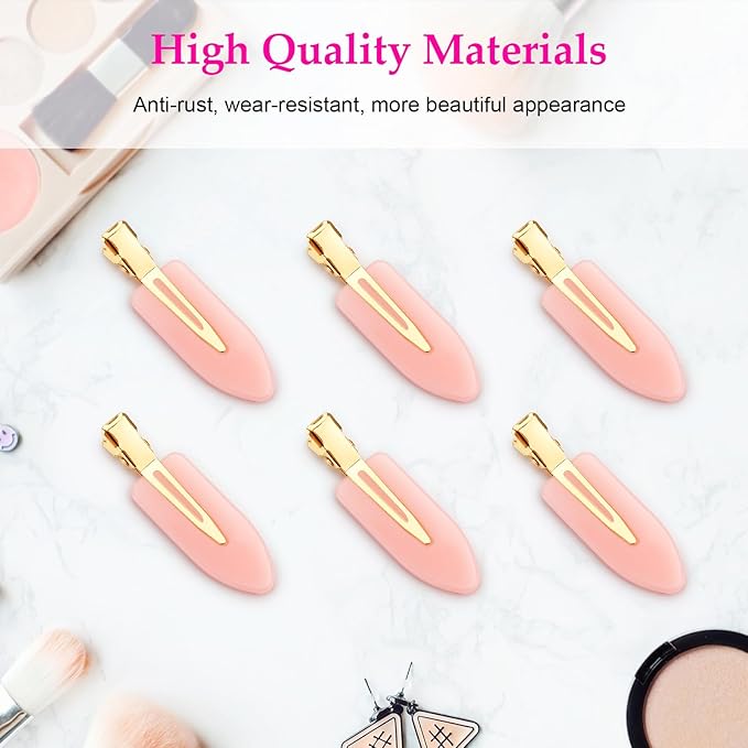 D 6 Pcs No bend Hair Clips No Crease Hair Clip Makeup Clips for Women and Girls Flat Hair Clips for Hairstyling Salon Golden Handle(Pink)