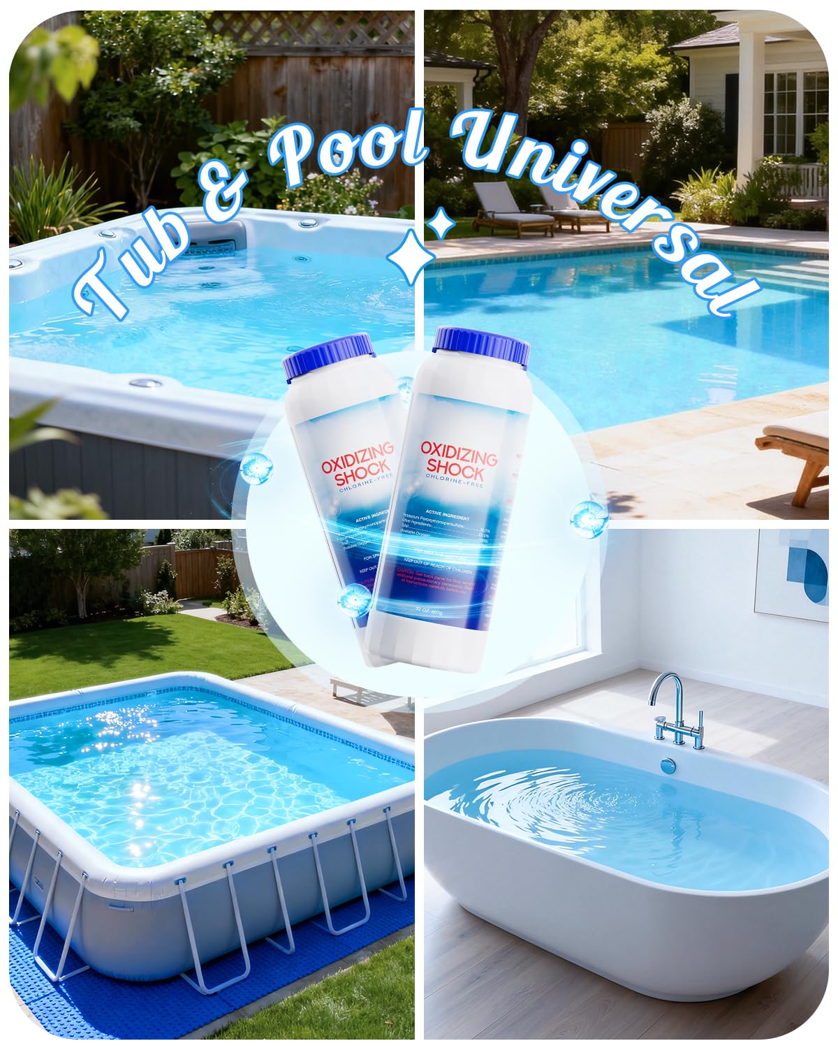 POOLHOUR 32 Oz Non-Chlorine Oxidizing Shock for Hot Tub, Oxidizer for Spas and Swimming Pools, Hot Tub Shock, 2 Pack