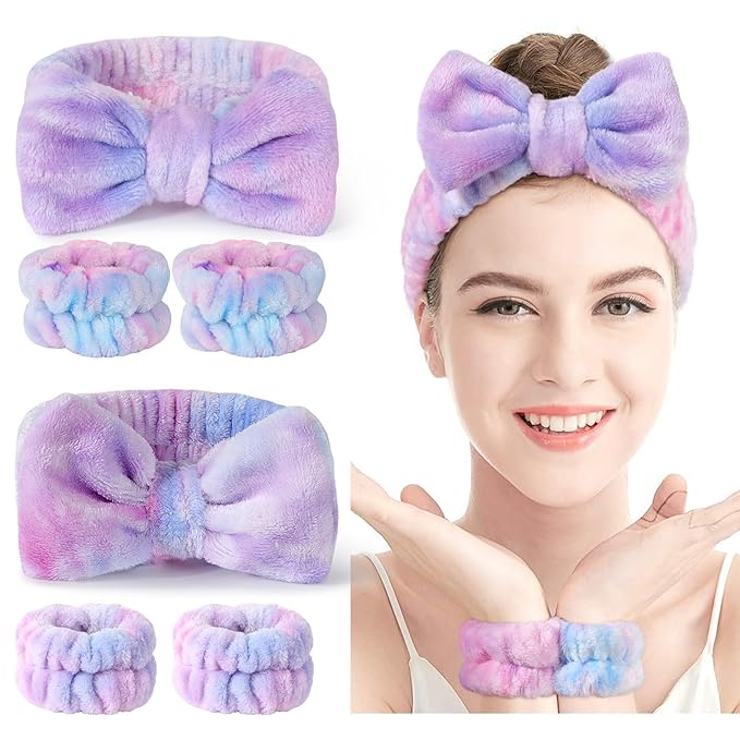 LADES Face Wash Headband and Wristband Set – Soft, Absorbent, Adjustable Headband & Wristbands for Skincare, Makeup, and Spa Routine – Cute, Vibrant Colors, Value Pack