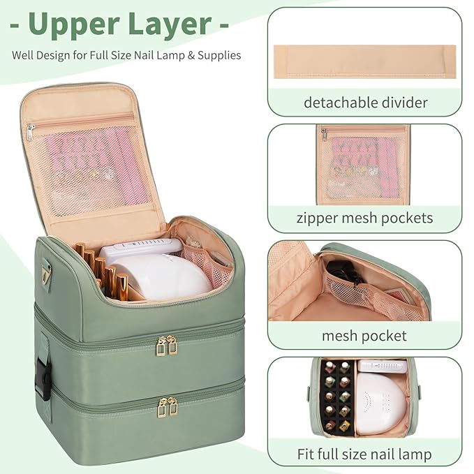 CUBETASTIC Nail Polish Organizer Case, Nail Supplies Storage Box Holds 86 Bottles Nail Polish & Nail Lamp, Travel Nail Tech Carrying Case, Nail Kit Bag For Nail Stuff & Manicure Tools