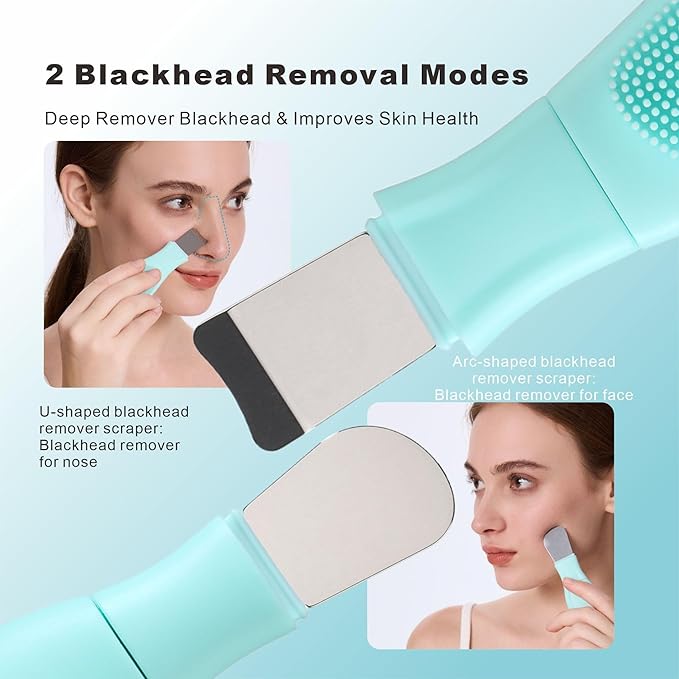 Multifunctional Face Washing Brushes,2 in 1 Pore Cleaning Brush & Blackhead Scraper,Pimple Extractor for Women Men,Face Scraper Skin Spatula,Pore Scrubber for Deep Cleansing.(Green)