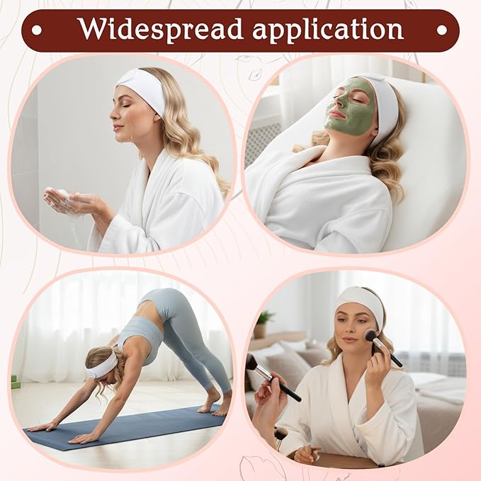 30 Pcs White Spa Headband, 23.6 x 3.3 Inch Soft Facial Headband Esthetician with Hook and Loop Tape Adjustable Terry Cloth Makeup Hair Wrap for Women Girls for Shower Face Washing Yoga Sports Makeup