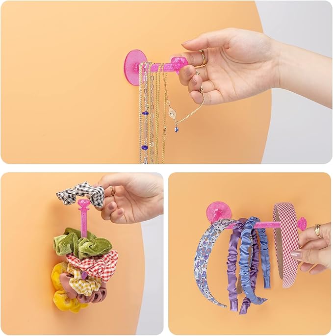 8Pcs Scrunchie Holder Stand Hai Tie Organizer, Girls Hair Accessories Organizer Storage for Headband Hairband Hair Ties, Acrylic Clear Glitter Adhesive Scrunchy Holder Scrunchie Tower Storage