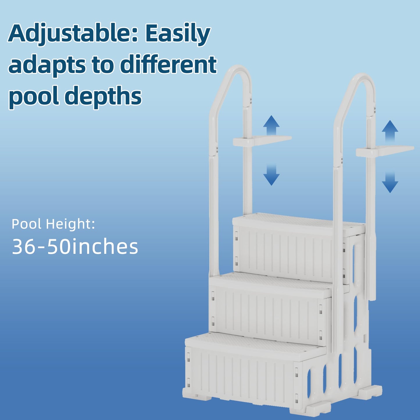UPHYB Pool Ladder, 3-Step Pool Stairs with Double Handrails and Non-Slip Steps for 36-50” Above Ground and In-Ground Pools, White