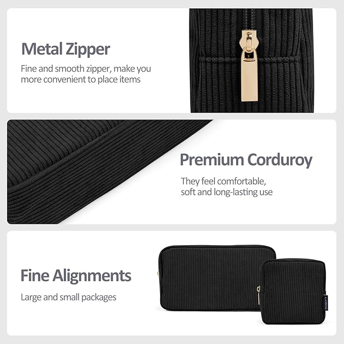 MAGEFY Small Makeup Bag for Purse Mini Cosmetics Bag Corduroy Cute Cosmetic Pouch for Women with Slip-in Pockets