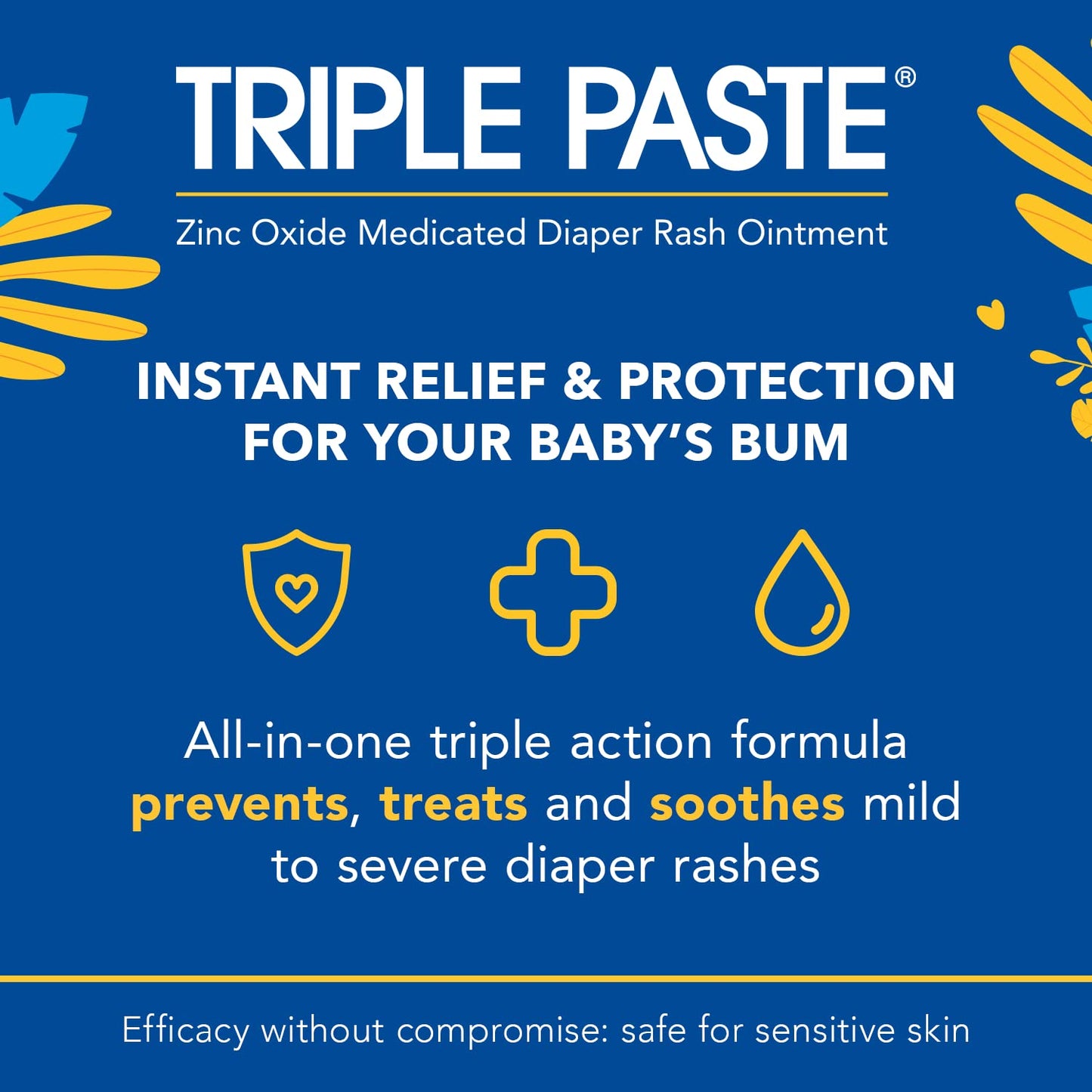 Triple Paste Diaper Rash Cream for Baby,3 Oz,Zinc Oxide Ointment Treats,Soothes & Prevents Diaper Rash,Pediatrician-Recommended & Hypoallergenic,Baby Essentials for Daily-& Overnight,(Pack of 4)
