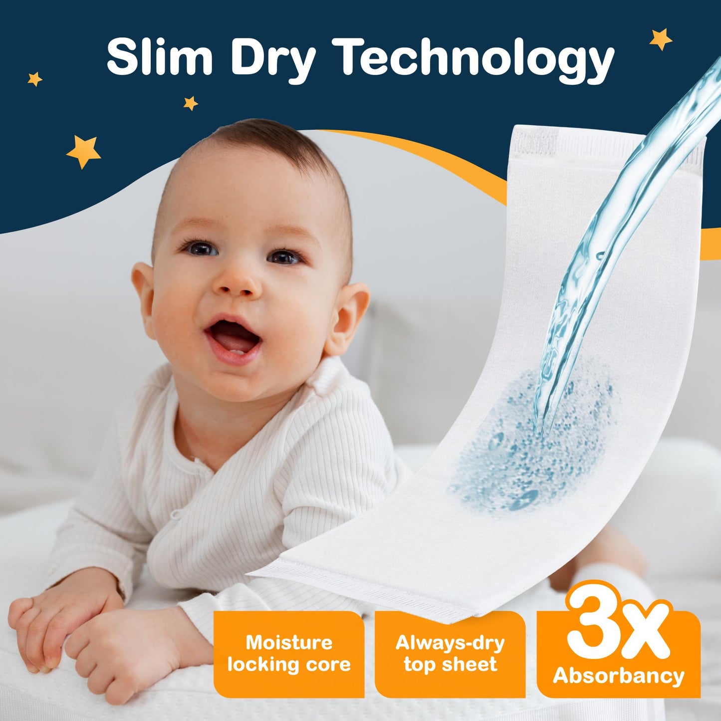Dimples Booster Pads, Baby Diaper Doubler with Adhesive for Secure Fit | 1 Size Fits All Diapers | Boosts Absorbency No More leaks 60 Count