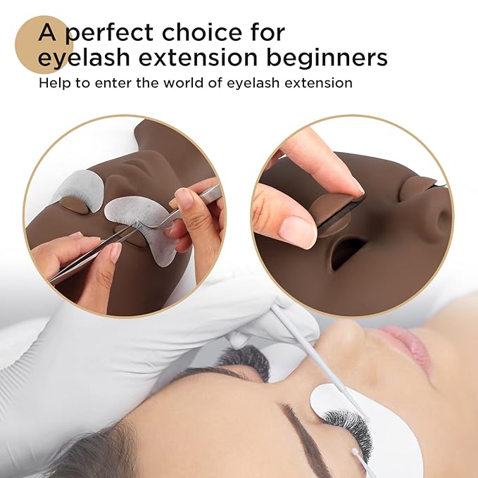 LASHVIEW Lash Mannequin Head,Replaced Eyelids Mannequin Head, For Lash Extension Practice, with 4 Pairs Replaced Eyelids, Makeup Soft-Touch Rubber Practice Head, Black Color
