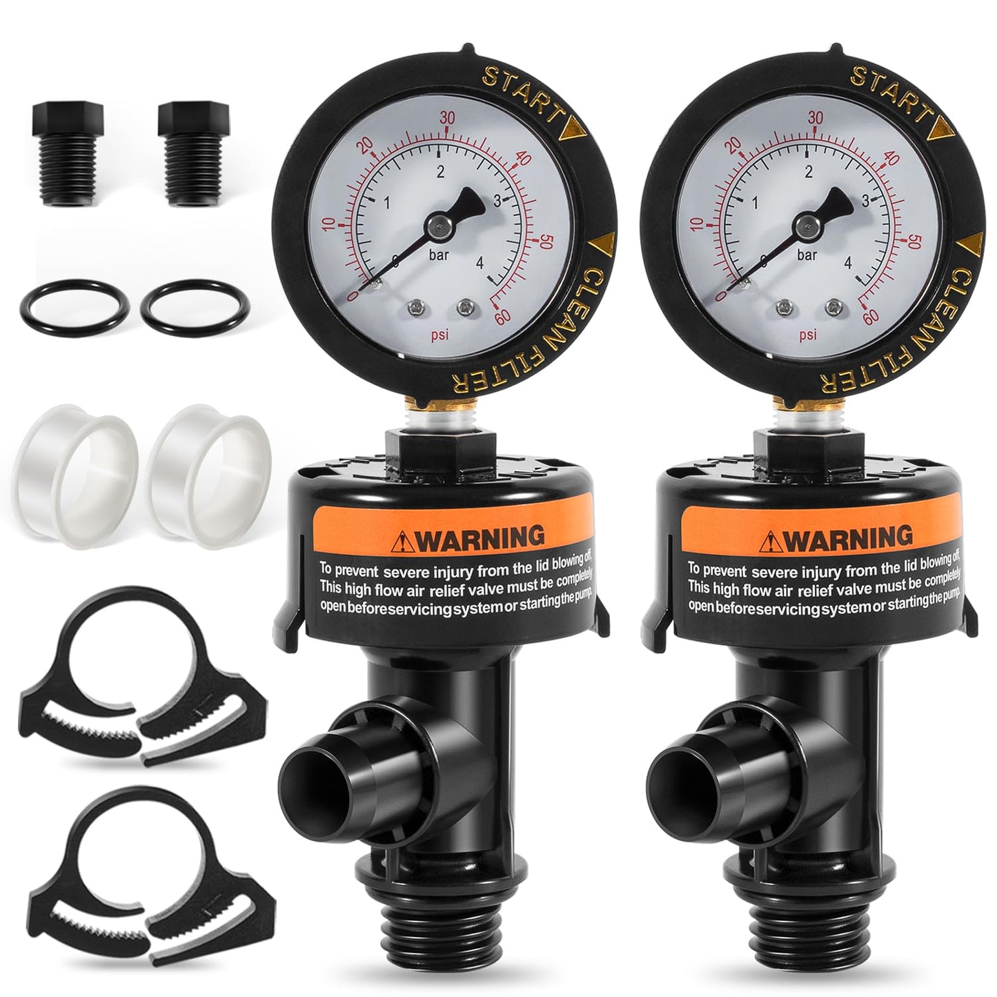 DearChan 98209800 High Flow Manual Relief Valve/Air Relief Manual Valve Assembly with Pressure Gauge, Replacement for Pool and Spa Filter (2 PACK-98209800)