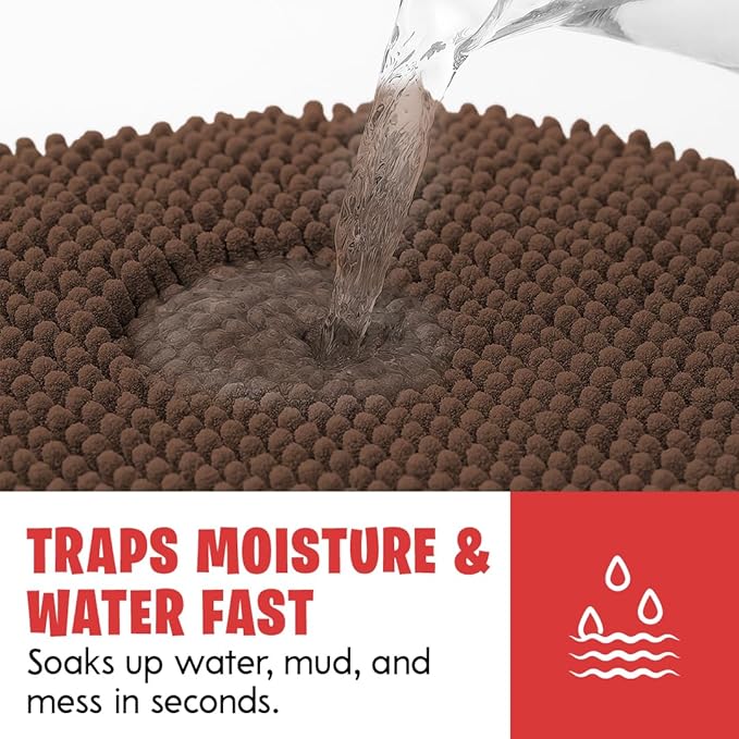 MudGuard Mat™ Dog Door Mat for Muddy Paws, Super Absorbent Microfiber, Non-Slip Indoor Mat, Quick Dry Chenille Mud Mat for Dogs & Entryway, Washable, Choco 24" x 36"