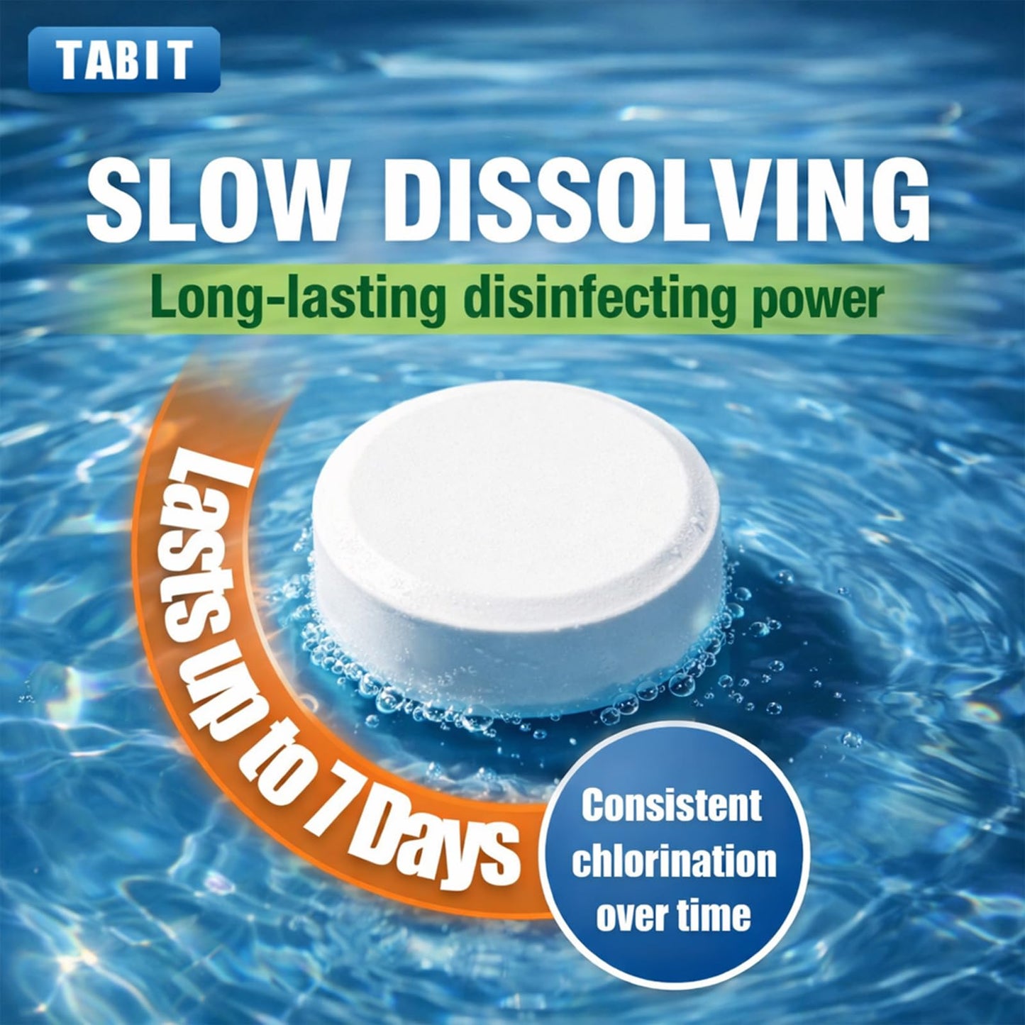 Chlorine Tablets 3 inch 25 Pounds, TABIT Swimming Pool Long Lasting Chlorinating Tablets, Slow Dissolving, Tri-Chlor for Swim Pool, Hot Tubs, Spa