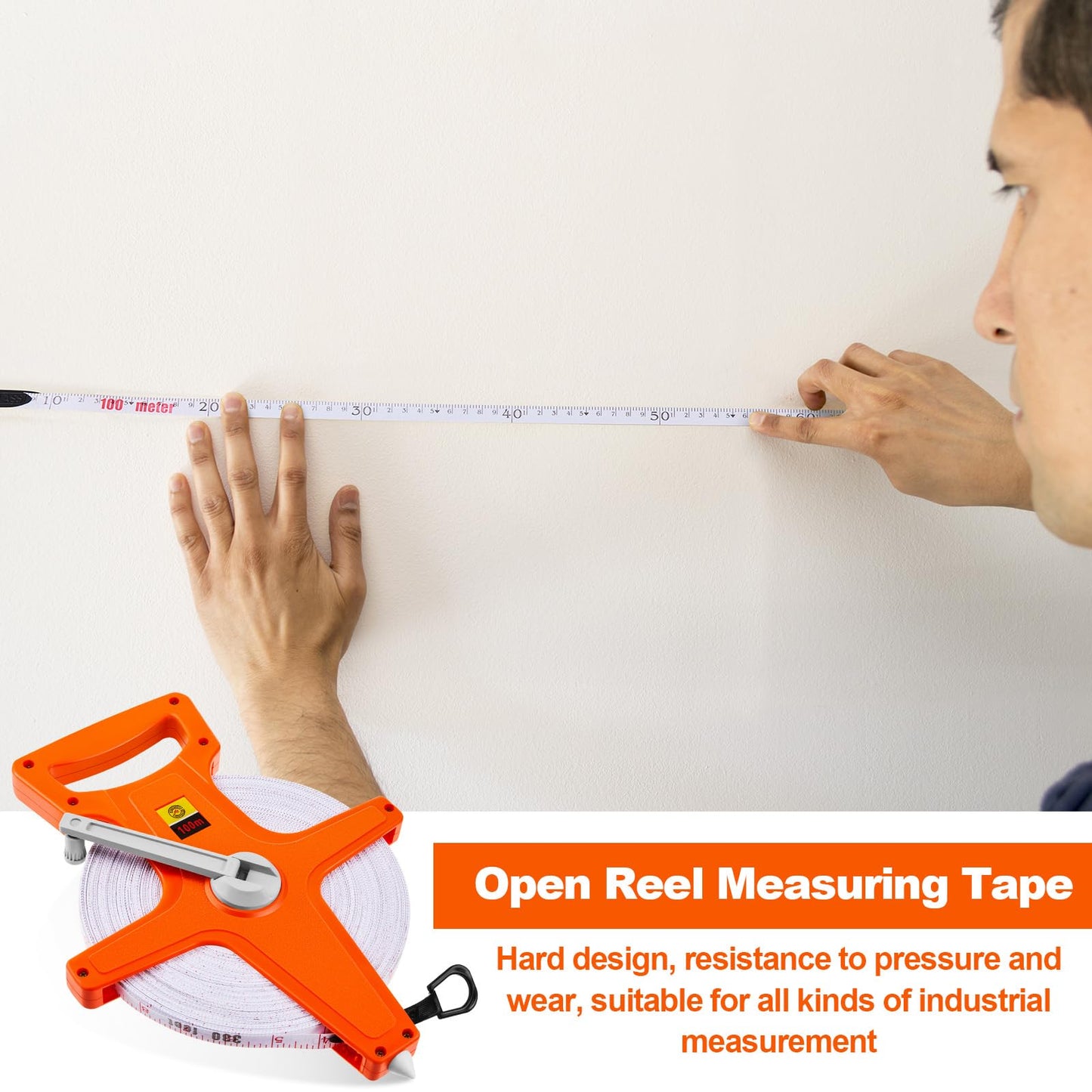Kanayu 2 Pieces 330 ft Open Reel Retractable Long Fiberglass Tape Measure Feet and Meters Measuring Yard for Engineer Sport Field Project Construction