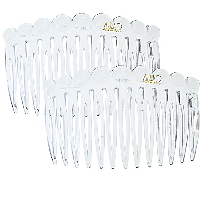 Camila Paris CP3875 French Hair Side Comb, Small Rounded, Clear French Twist Hair Combs Decorative, Strong Hold Hair Clips for Women Bun Chignon Up-Do Styling Girls Hair Accessories, Made in France