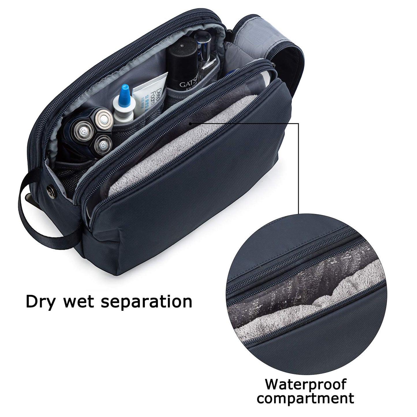 BAGSMART Toiletry Bag for Men, Travel Toiletry Organizer Dopp Kit Water-resistant Shaving Bag for Toiletries Accessories, Door Room Essentials,Navy Blue-medium