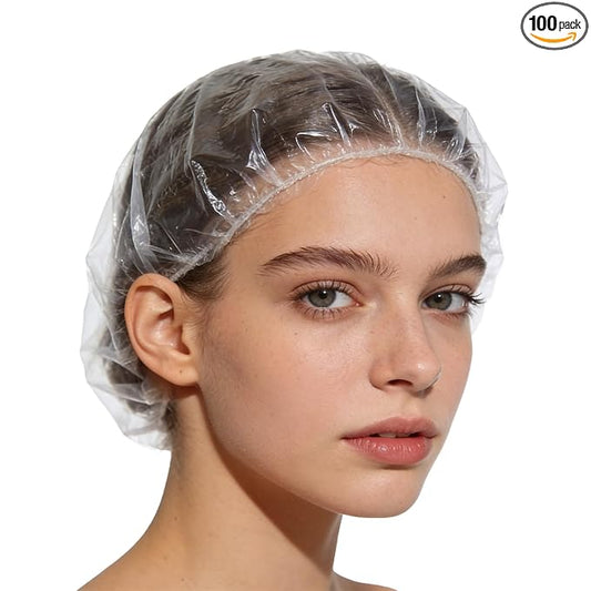 100PCS Larger Shower Caps Disposable, Thicker Waterproof Plastic Elastic Hair Bath Caps, Plastic Hair Caps for Women, Spa, Home Use, Hotel and Hair Salon, Portable Travel