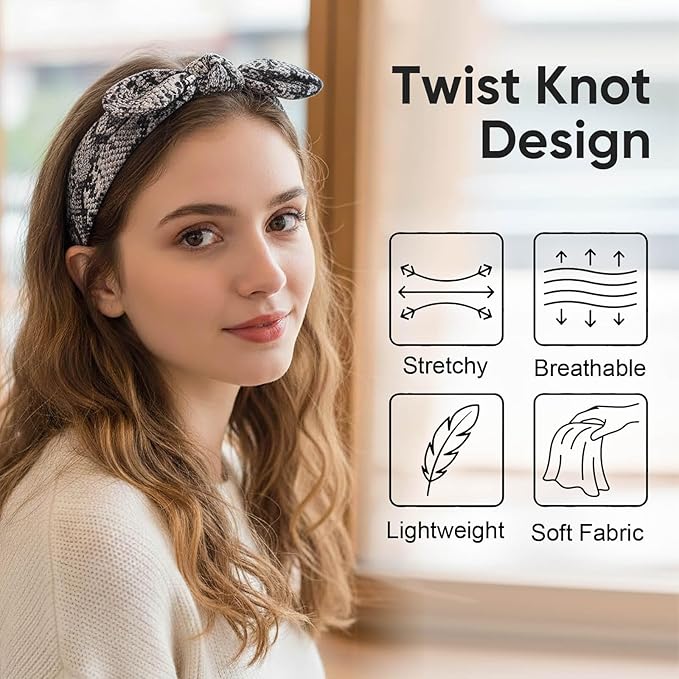DRESHOW 8 Pack Headbands for Women Bow Knotted Hair Band Facial Cloth Rabbit Ears Running Sport Elastic Hair Wrap