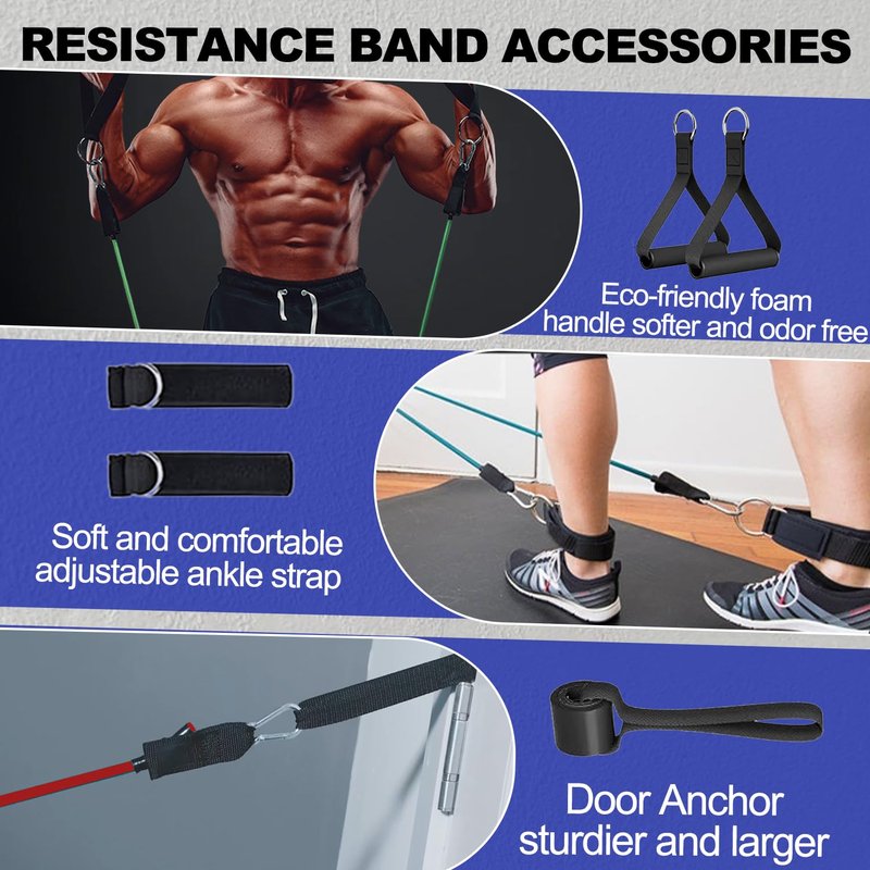 Resistance Bands,Exercise Bands,Grip Strength Trainer,Resistance Bands for Working Out with Handles for Men and Women,Workout Bands with Door Anchor and Ankle,Strength Training Home Gym Equipment