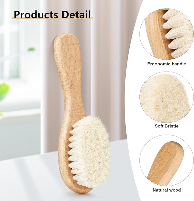Baby Hair Brush, Wooden Goat Bristles Hair Brush for Newborns & Toddlers, Ideal for Cradle Cap, Perfect Baby Registry Gift, Hypoallergenic, 1 Count