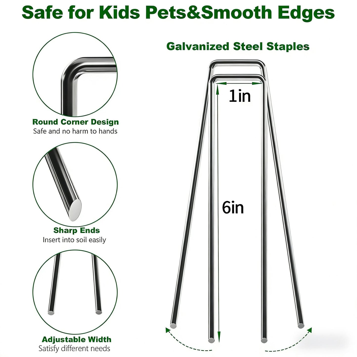 AMAGABELI 6 Inch 100 Pack Galvanized Landscape Staples 11 Gauge Anti-Rust Heavy Duty Garden Stakes Plant Cover Spikes U-Shaped Sod Pins Fence Stakes for Weed Barrier,Irrigation Tubing,Lawns,Decoration