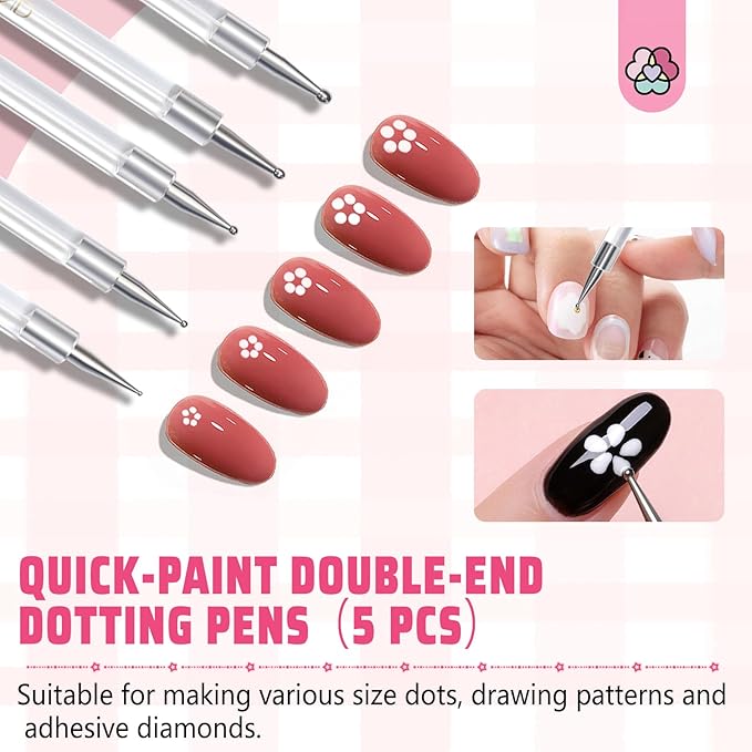 SAVILAND Quick-Paint Dotting Tools Nail Art Pen: 5PCS Multi-Size Nail Art Tools Double Ended Nail Design Kit for Dot Drawing Home Salon, Pattern Tracing Pen, Ball Embossing Pen for Transfer Paper