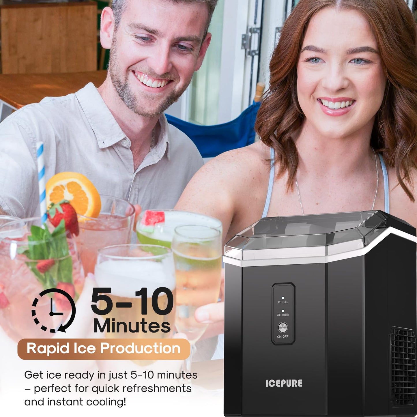 ICEPURE Nugget Ice Makers Countertop with App, Portable Ice Machine with WiFi, 33lbs in 24H, Ready in 5-10 Mins, Self Cleaning，Small Ice Maker with Basket Scoop, for Home/Kitchen/Party/RV/Camping