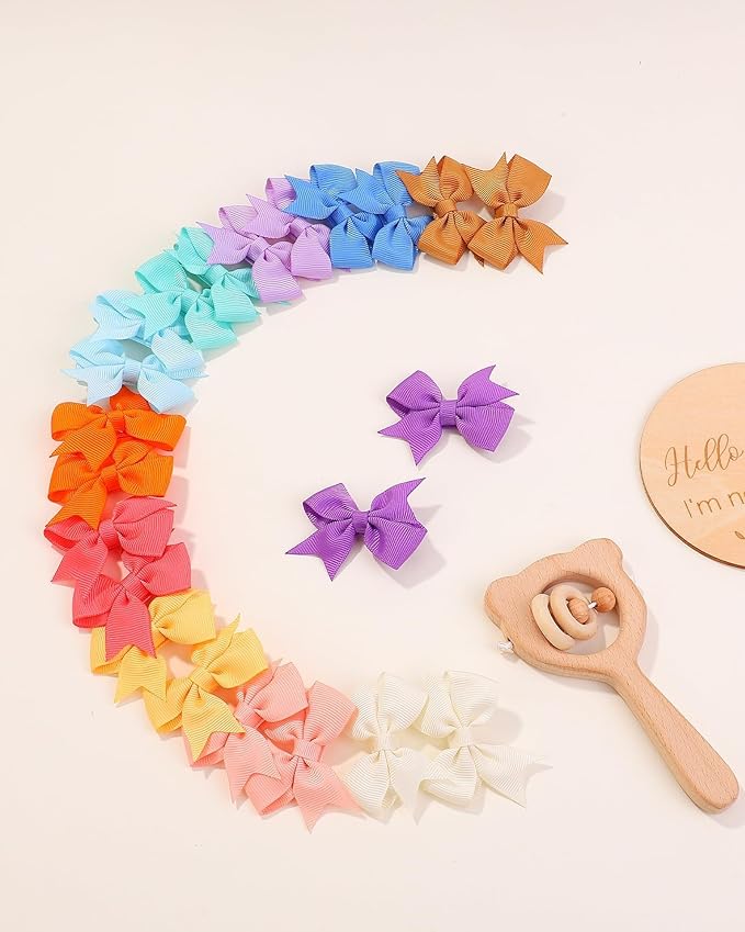 doboi 80PCS 2'' Baby Girls Fully Lined Grosgrain Boutique Solid Color Ribbon Mini Hair Bows Clips for Teens Infants Kids Toddlers Newborn Children Set of 40 Pairs