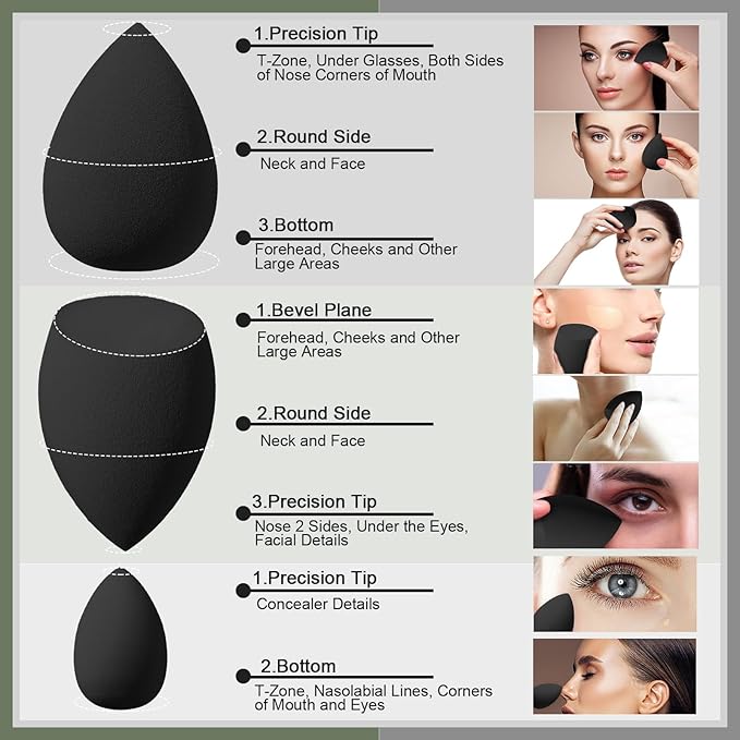 17PCS Makeup Sponge Set with 3PCS Mini Makeup Sponges,1PCS Make Up Sponges Holder,3PCS Foundation Mini Make Up Sponge Puff and 6PCS Powder Puff (Black)