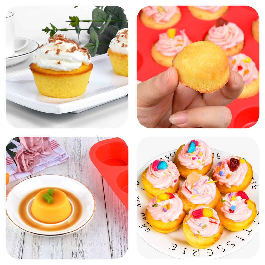 CAKETIME Silicone Muffin Pan, Mini Muffin Pan, Regular 12 Cups and Mini 24 Cups Cupcake Tin Set of 2 for Baking Egg Bites
