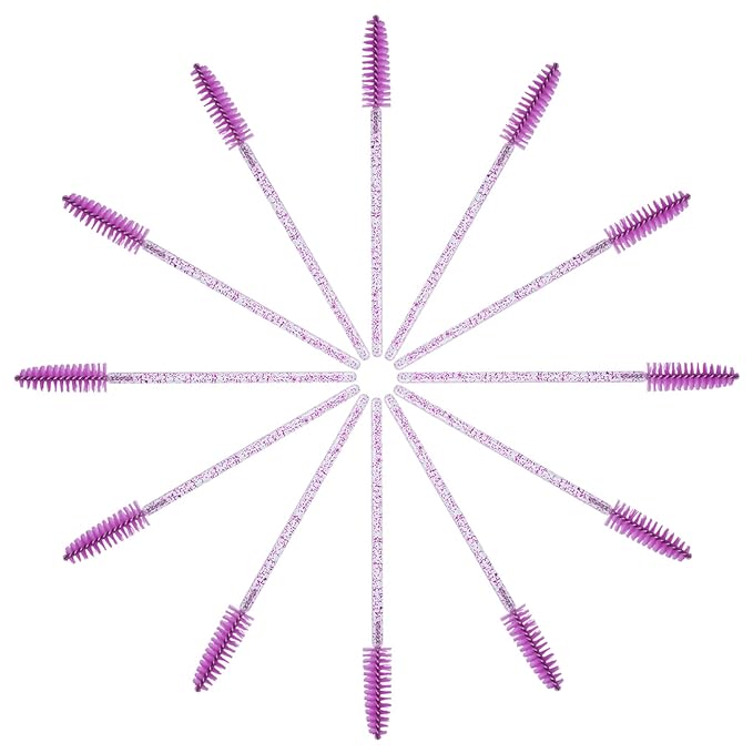 CHEFBEE 100PCS Disposable Eyelash Brush, Mascara Wands Makeup Brushes Applicators Kits for Eyelash Extensions and Eyebrow with Container (Purple)