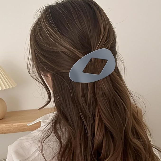 Large Flat Round Hair Clips Oval Claw Clips for Thick Medium Thin Hair 6Pcs Non Slip Strong Hold Barrettes Duckbill Accessories for Women Girls Matte Solid Color Grey Blue