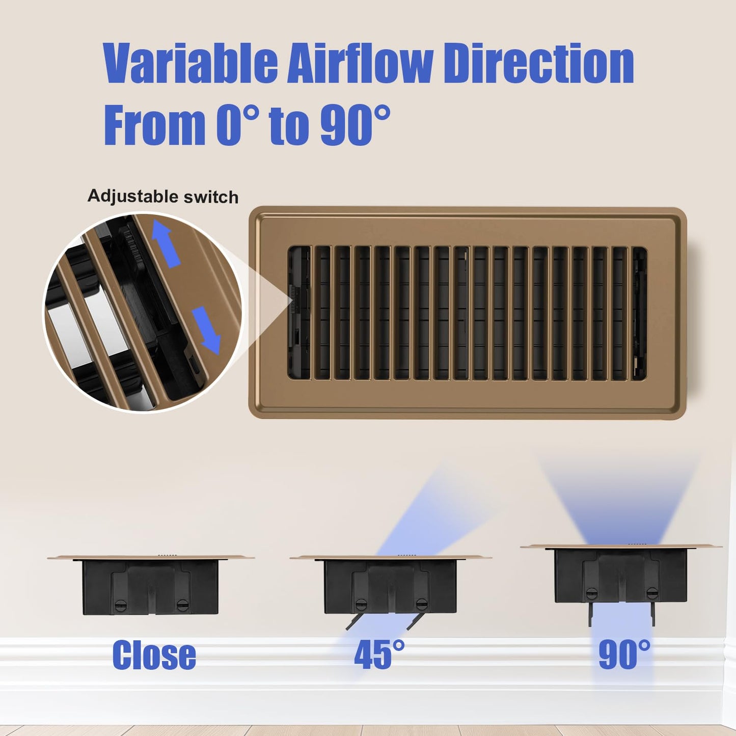 BYEWIRE Floor Register 4x10, Adjustable Floor Vent Covers for Home Floor, Wall, Heavy Duty Walkable Steel Floor Vents, Rust-Proof Register Vent Cover, Air Vents 2 Pack Value Set, Brown