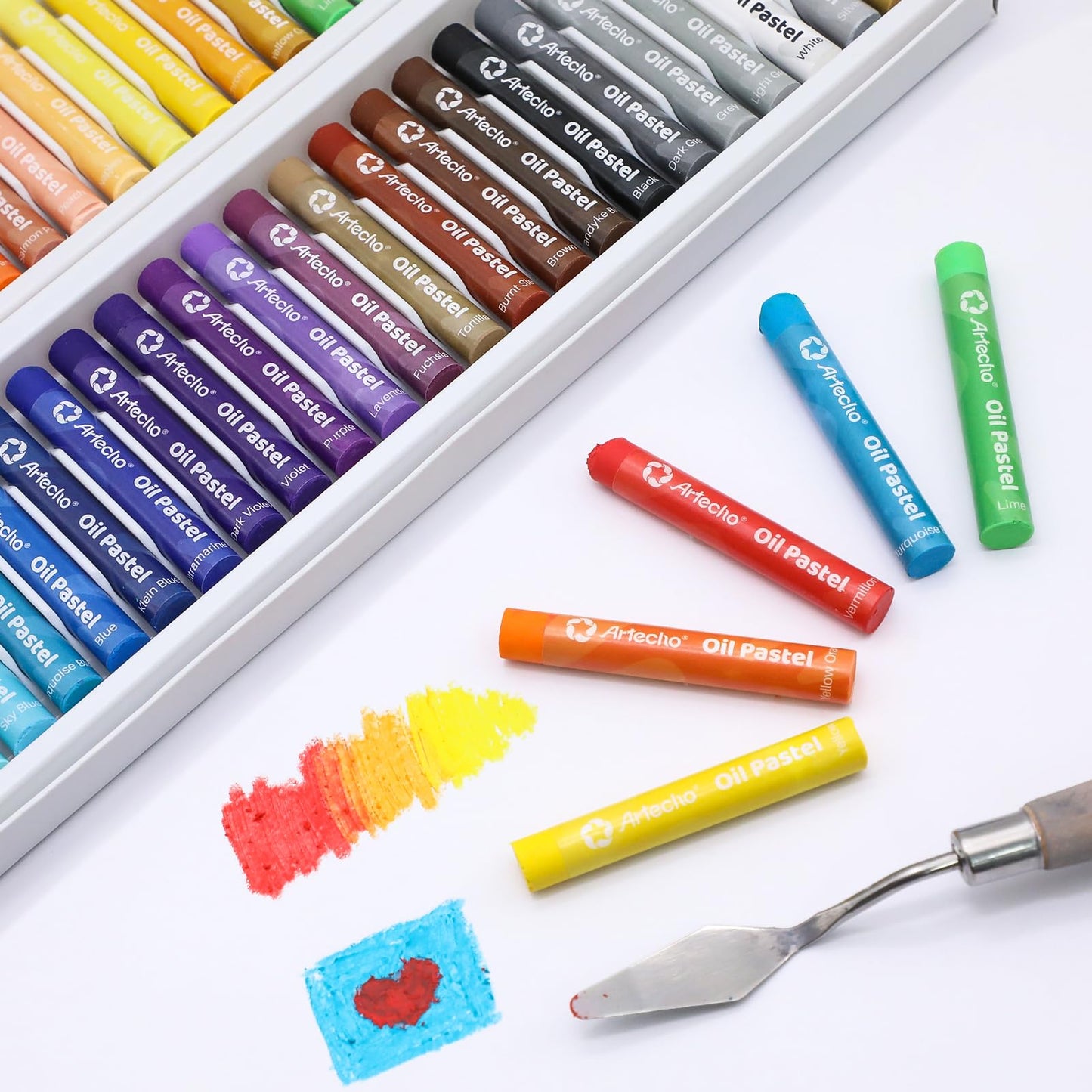 Artecho Oil Pastels Set of 50 Colors (8 x 60 mm), Soft Oil Pastels for Art Painting, Drawing, Blending, Art Supplies for Artists, Teachers