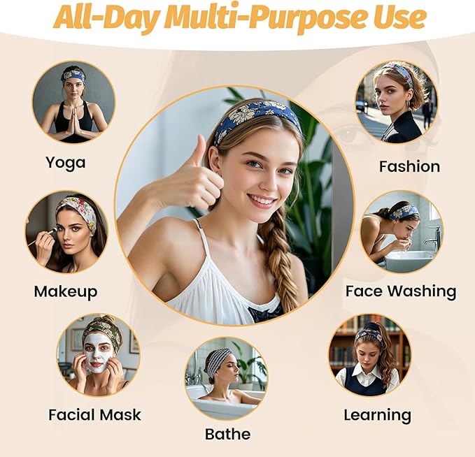 Headbands for Women - 6 Pack Wide Elastic Hair Bands | Stretchy Sweatbands Hair Bands | Soft Sports Thin Head Bands | Non-Slip Accessories Bands for Fashion, Washing Face, Workouts, Yoga, Daily Use