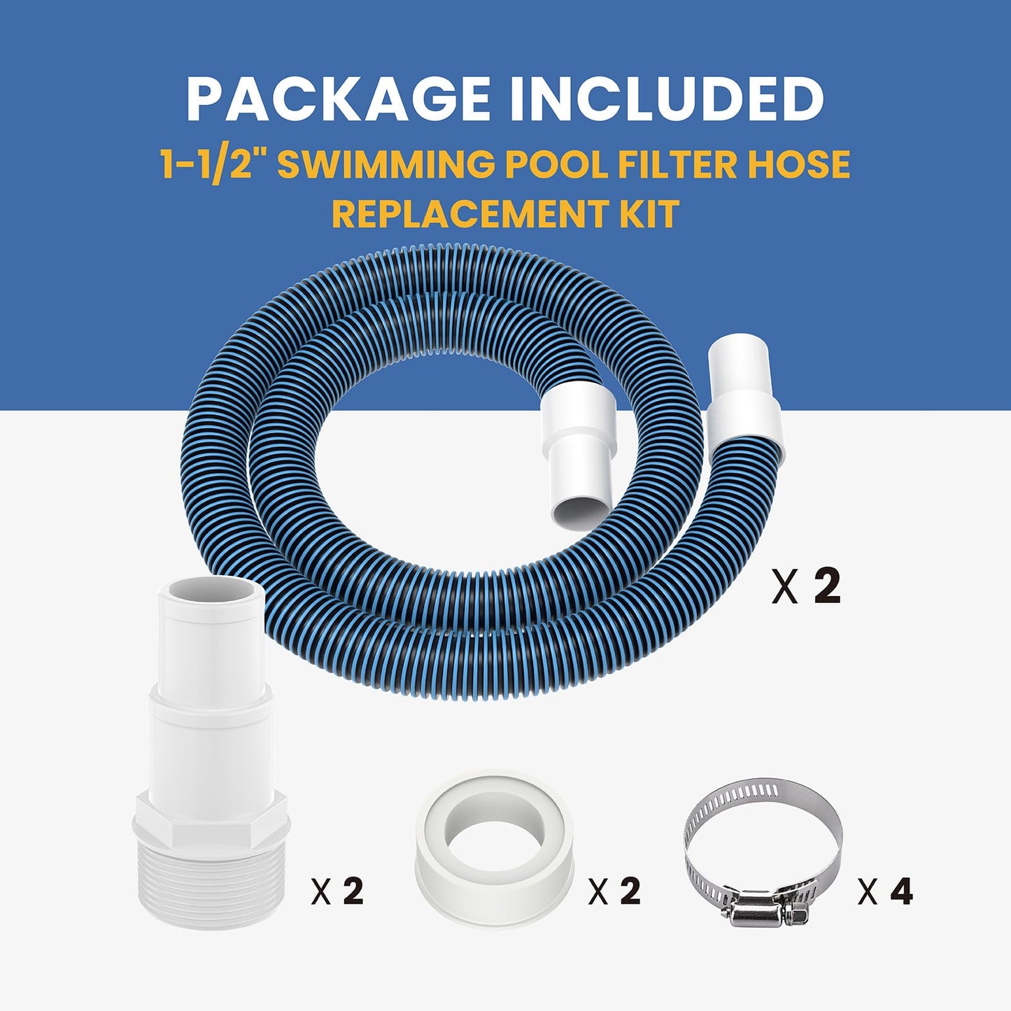 1 1/2" Swimming Pool Filter Hose Replacement Kit,Universal 1.25/1.5 Inch Hose Adapter & 1.5"Pool Vacuum Hose for Above Ground Pool,2 Pack 6 Feet Replacement Hose Suitable for Pump - Filter - Heater