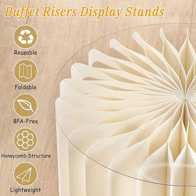 6Pcs Buffet Risers, Food Risers for Table, Foldable Cake Display Stands, Tall Cardboard Cupcakes Stand for Show Catering Desserts Jewelry Wedding Birthday Party Decoration (Yellow White)