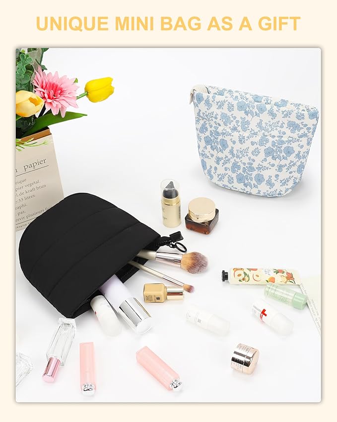 Relavel Mini Makeup Bag, Smaller Cosmetic Pouch for Women, Portable Traveling Car Bag for Essentials with Compartments, Cute Toiletry Bag Organizer, Black